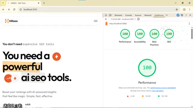 Lighthouse audit showing a perfect 100 in all categories